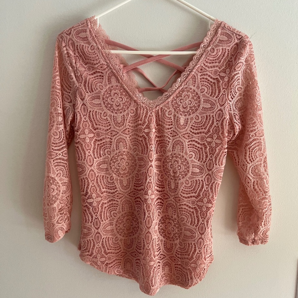 Lace Lined Top Dusty Rose
